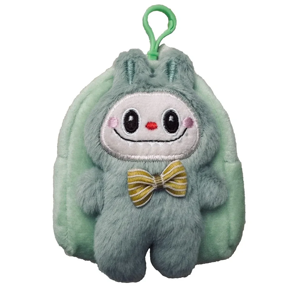 Cute Plush Monster Coin Purse Keychain Mini Backpack Pouch Green Zip Bag NWOT